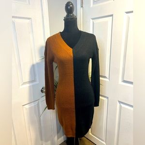 🍁Black & Brown Color-block Sweater Dress